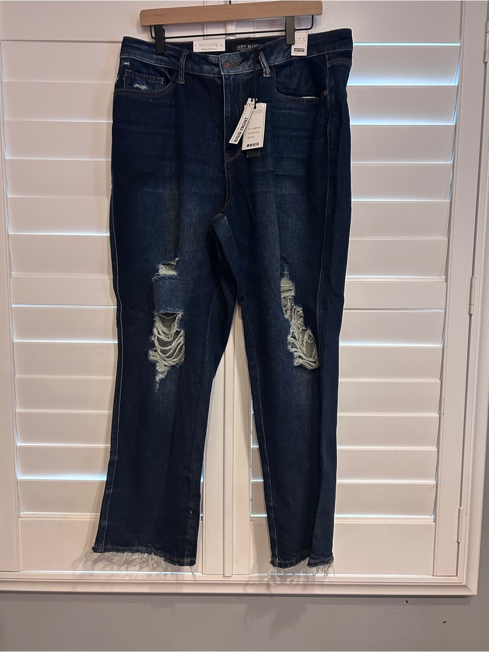 Judy Blue High Waist Straight Leg Distressed Denim Jean Dark Blue Size 16W